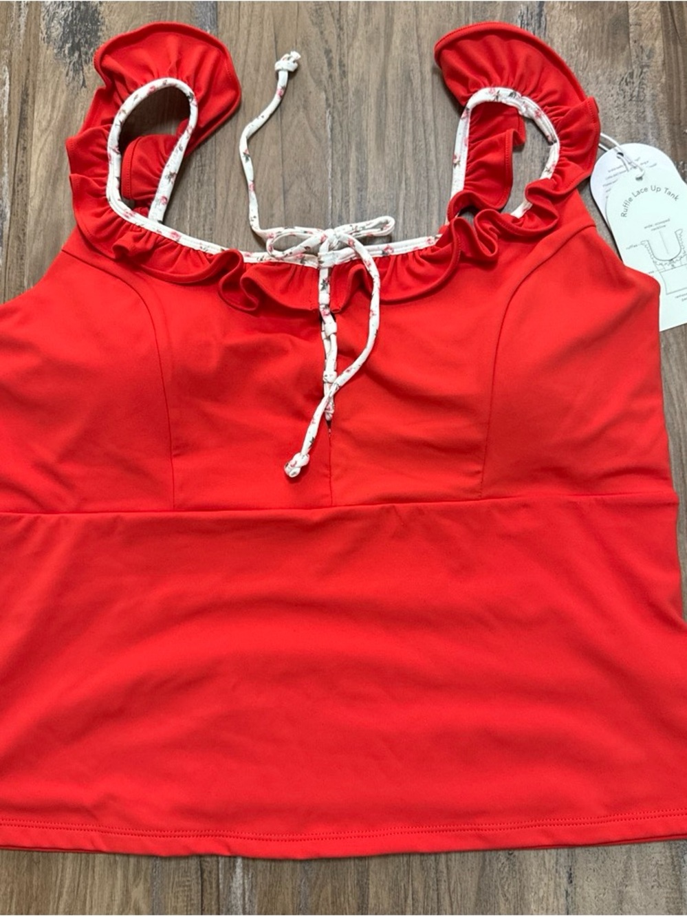 Ruffled Tie-Front Tank Top - Red